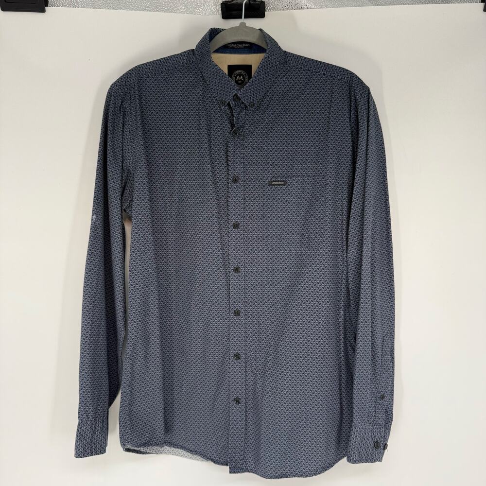 Lindbergh Geometric Print Button Down Shirt Men's Size M Blue 100% Cotton Preppy